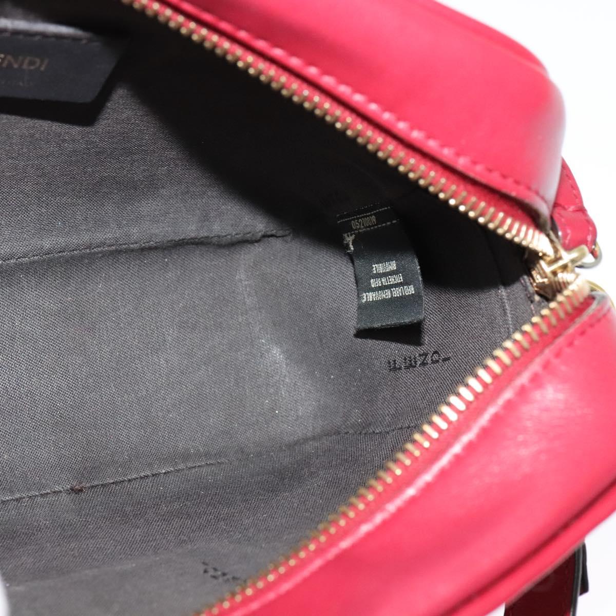FENDI Zucca Shoulder Bag Leather Red Gold Auth 125736