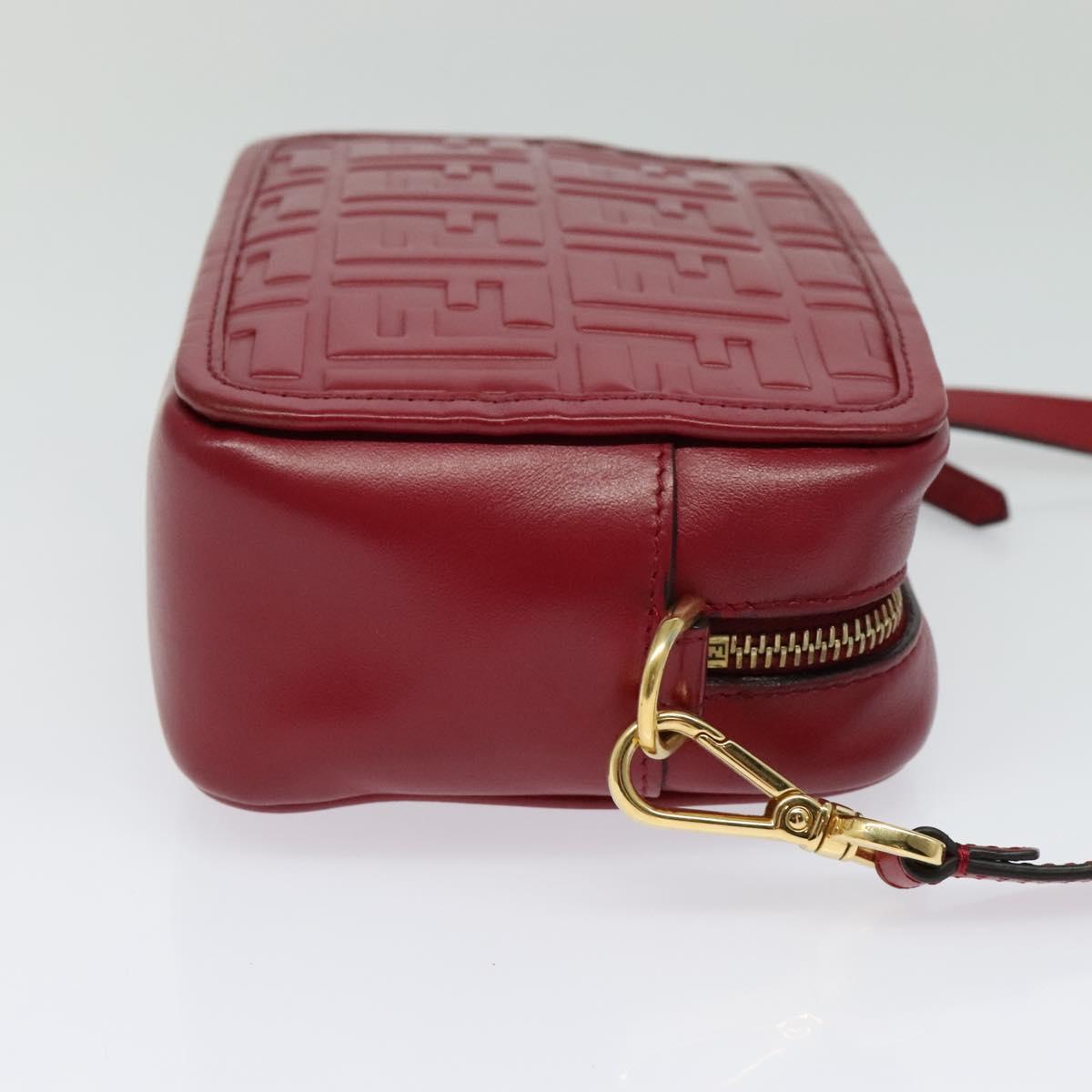 FENDI Zucca Shoulder Bag Leather Red Gold Auth 125736