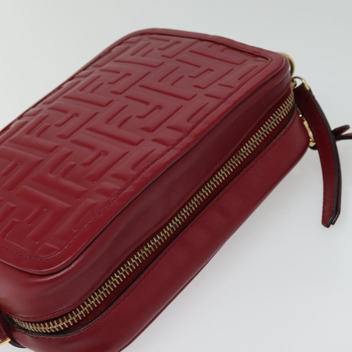 FENDI Zucca Shoulder Bag Leather Red Gold Auth 125736
