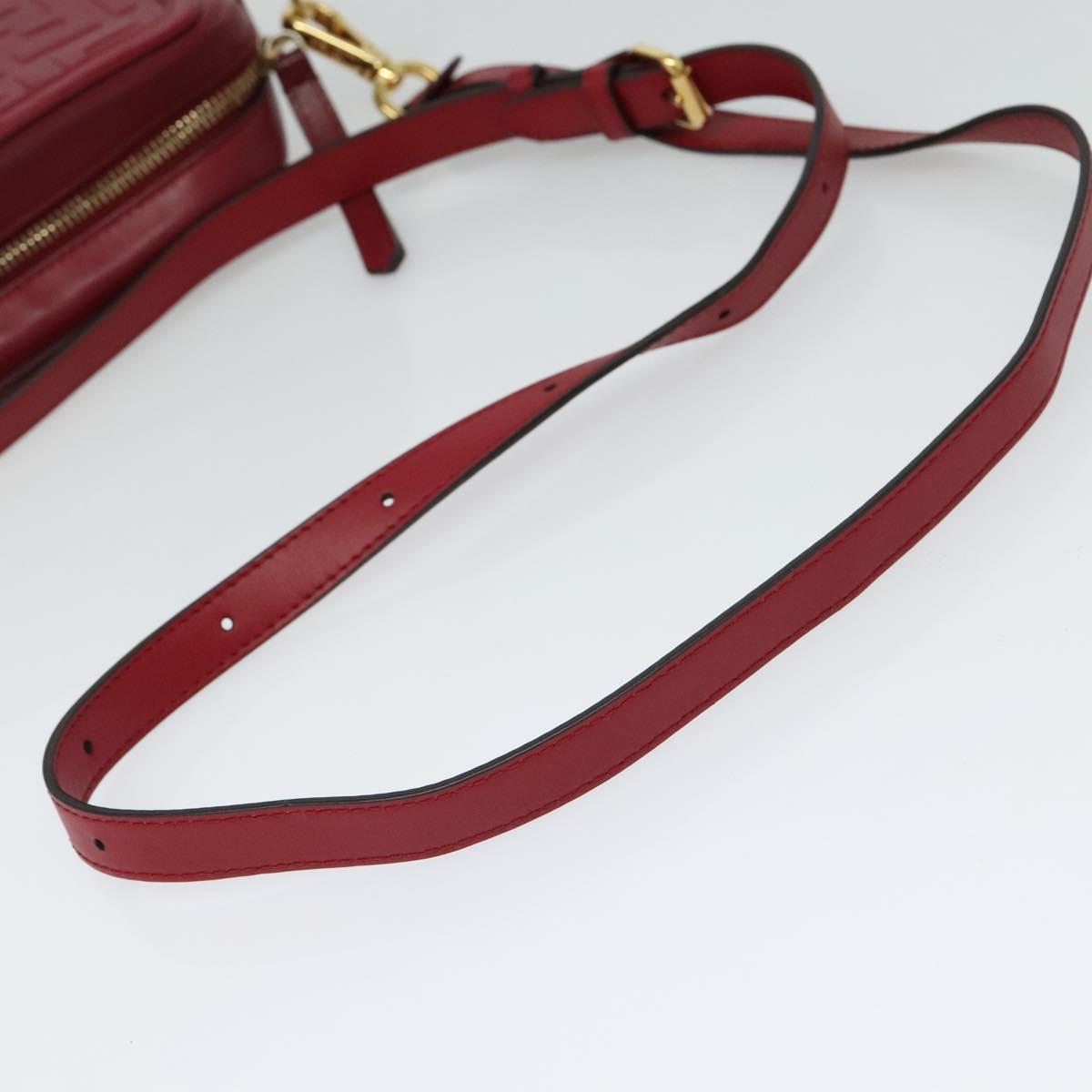 FENDI Zucca Shoulder Bag Leather Red Gold Auth 125736