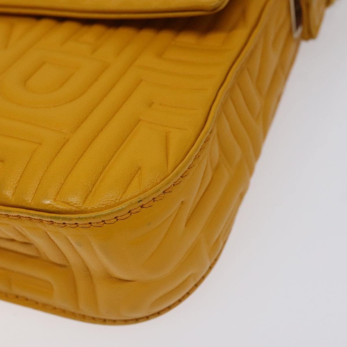 FENDI Mamma Baguette Shoulder Bag Leather Yellow Gold Auth 125737