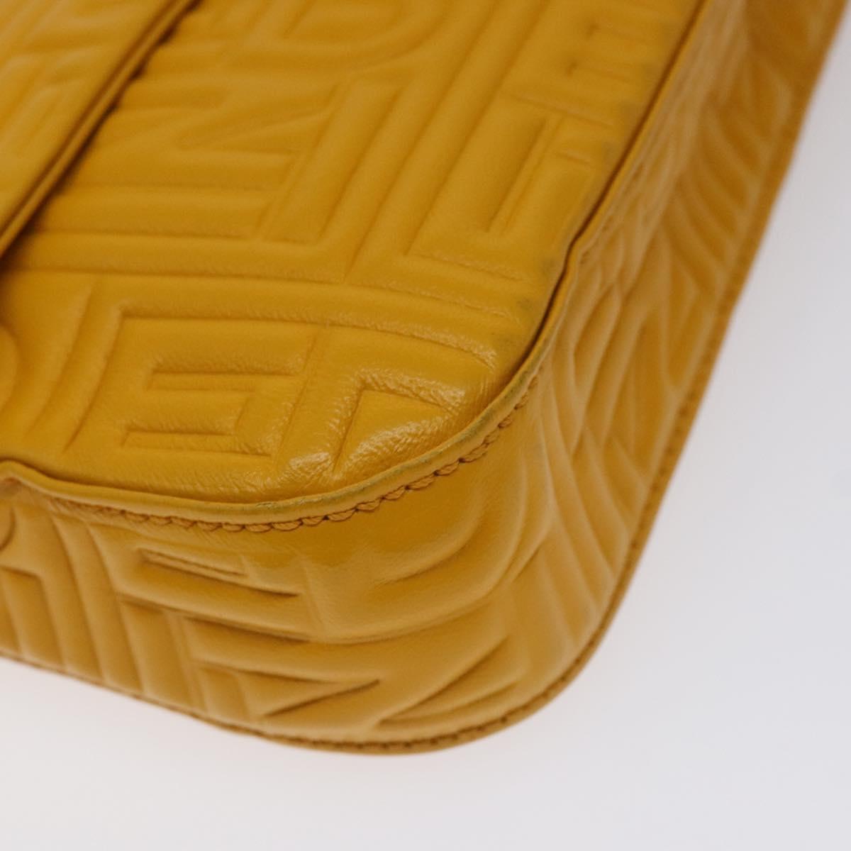 FENDI Mamma Baguette Shoulder Bag Leather Yellow Gold Auth 125737