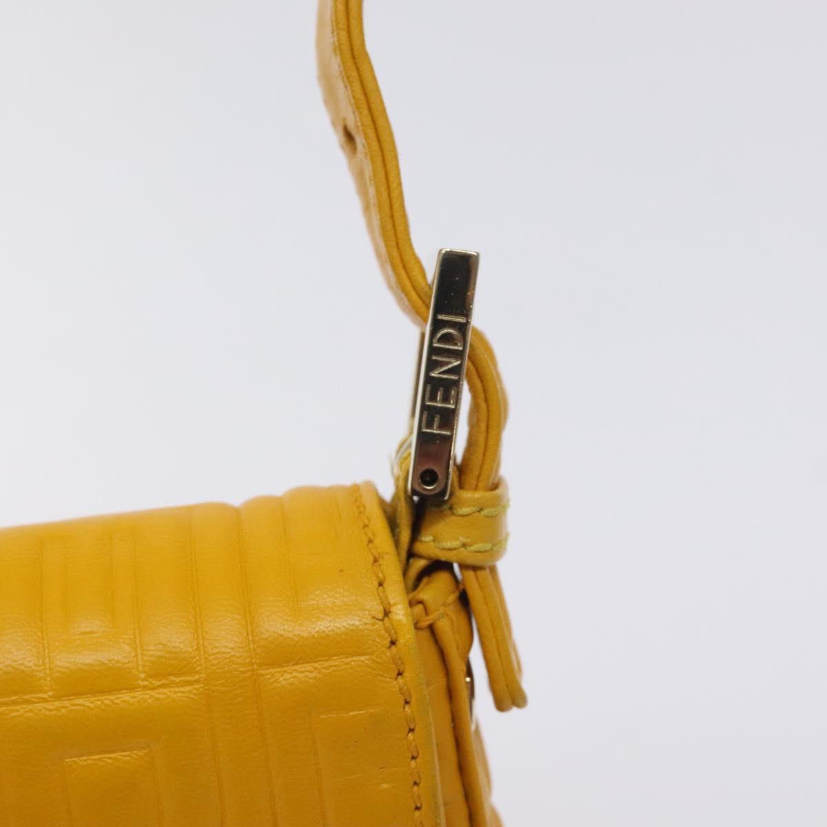 FENDI Mamma Baguette Shoulder Bag Leather Yellow Gold Auth 125737