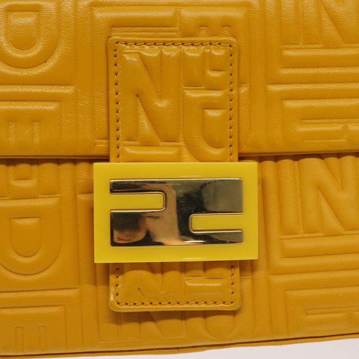 FENDI Mamma Baguette Shoulder Bag Leather Yellow Gold Auth 125737
