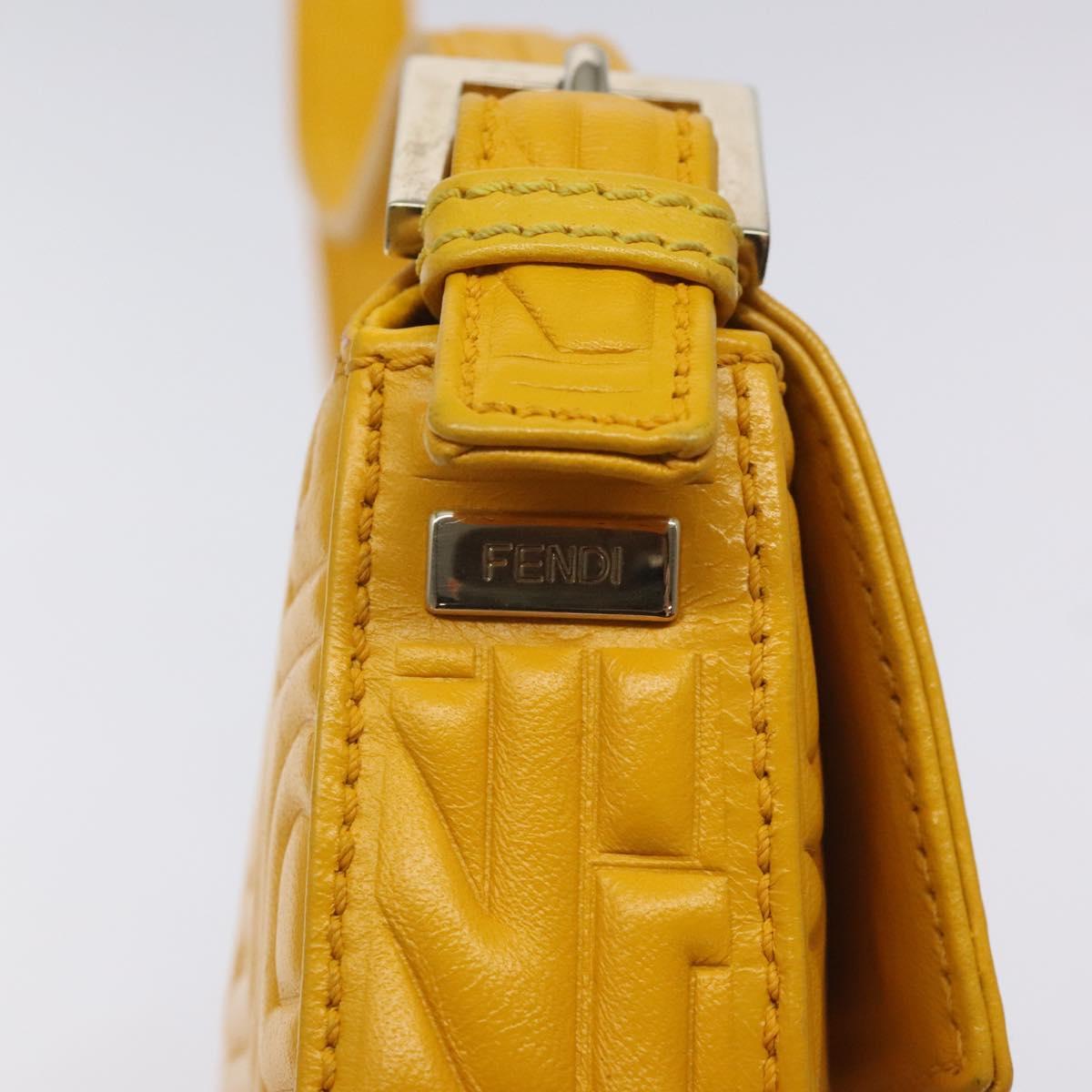 FENDI Mamma Baguette Shoulder Bag Leather Yellow Gold Auth 125737