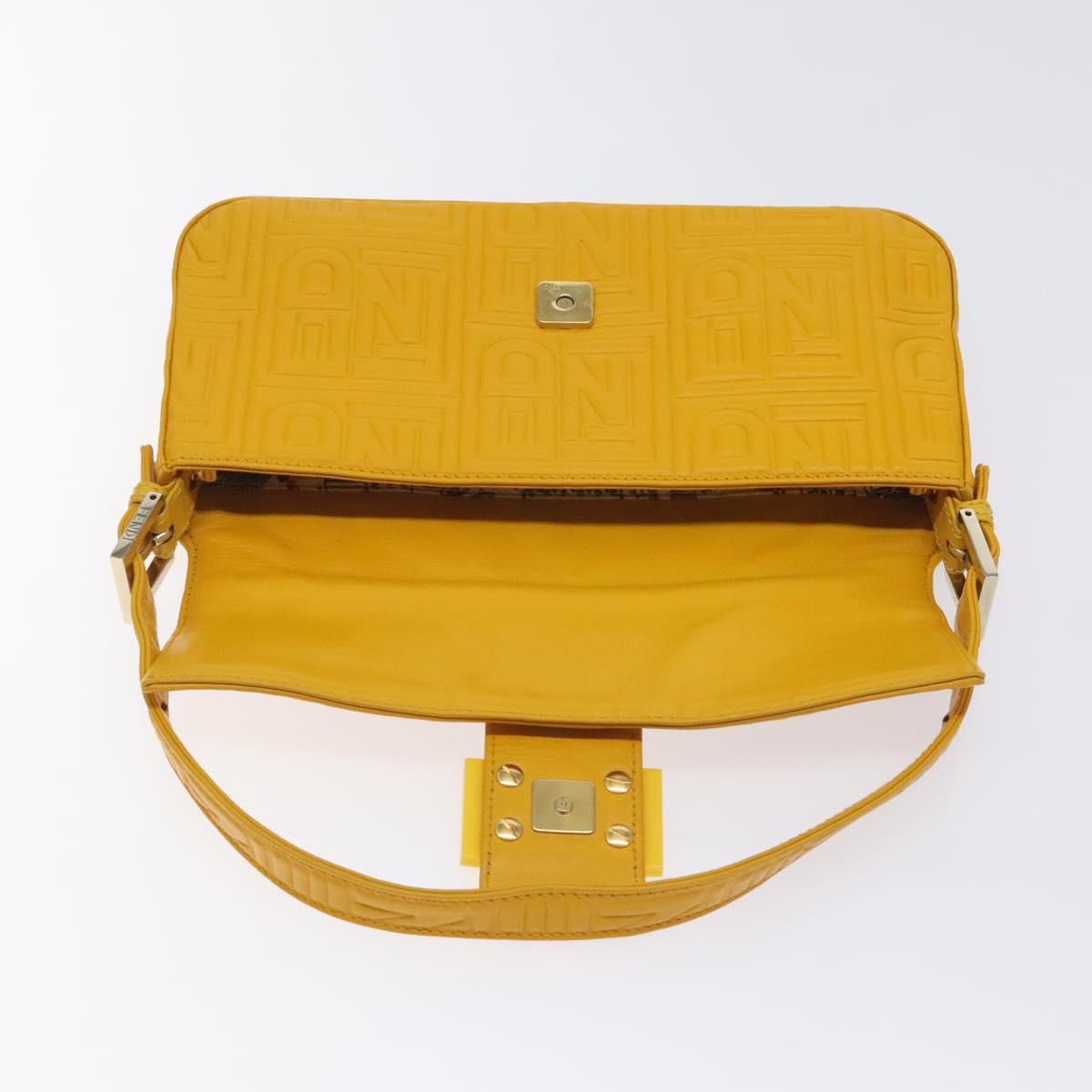 FENDI Mamma Baguette Shoulder Bag Leather Yellow Gold Auth 125737