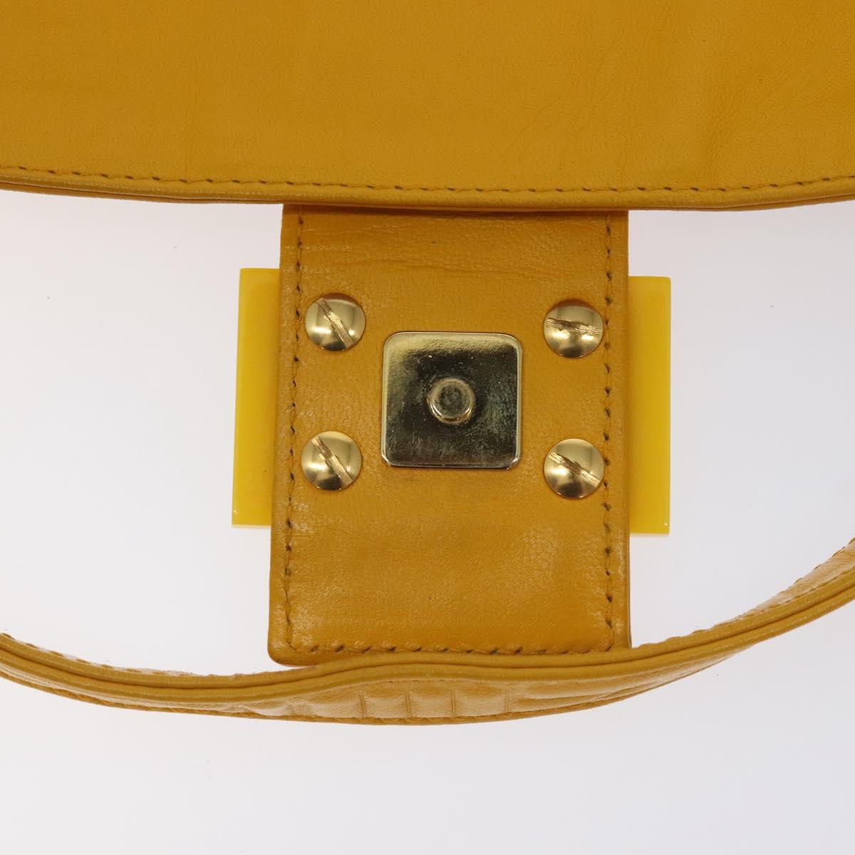 FENDI Mamma Baguette Shoulder Bag Leather Yellow Gold Auth 125737