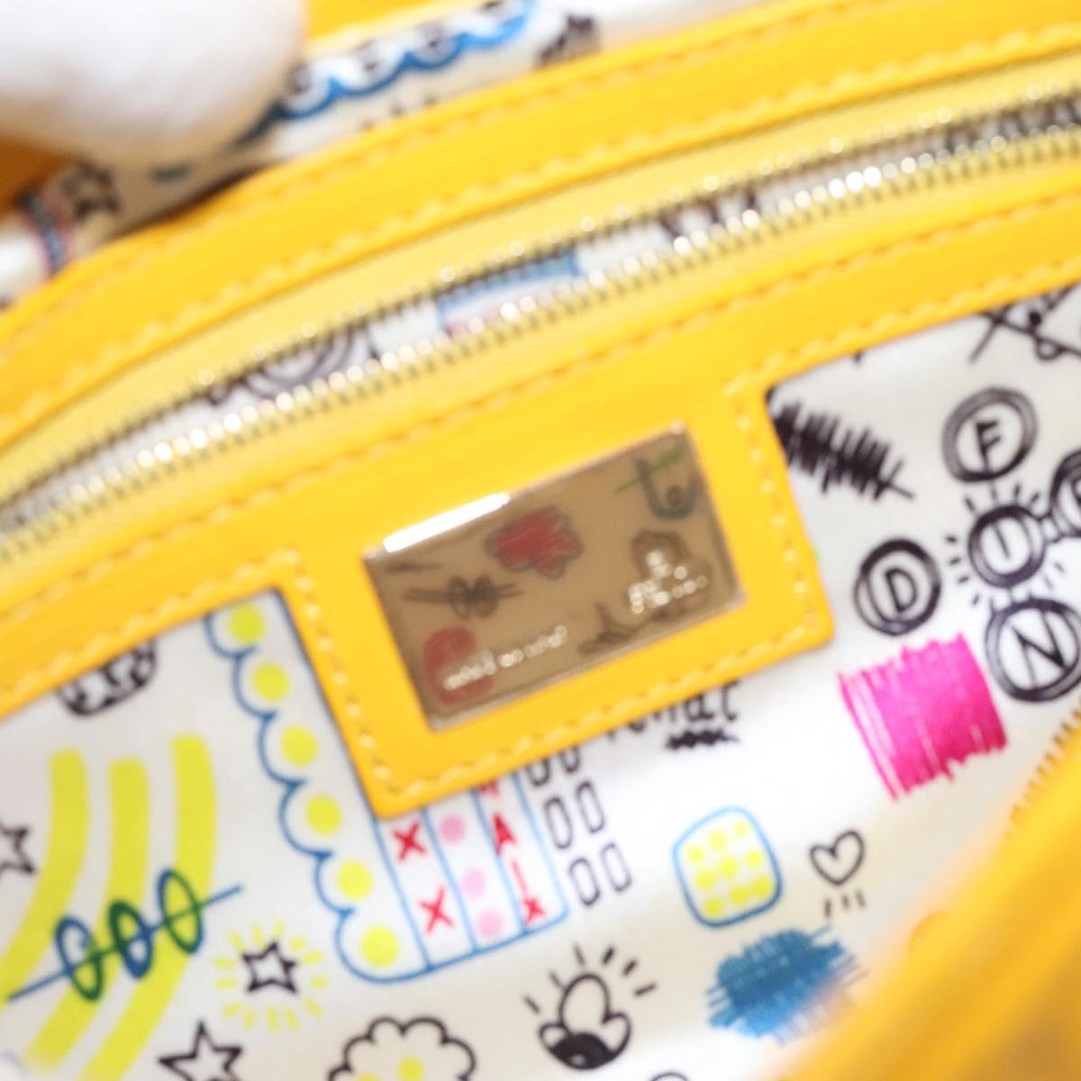 FENDI Mamma Baguette Shoulder Bag Leather Yellow Gold Auth 125737