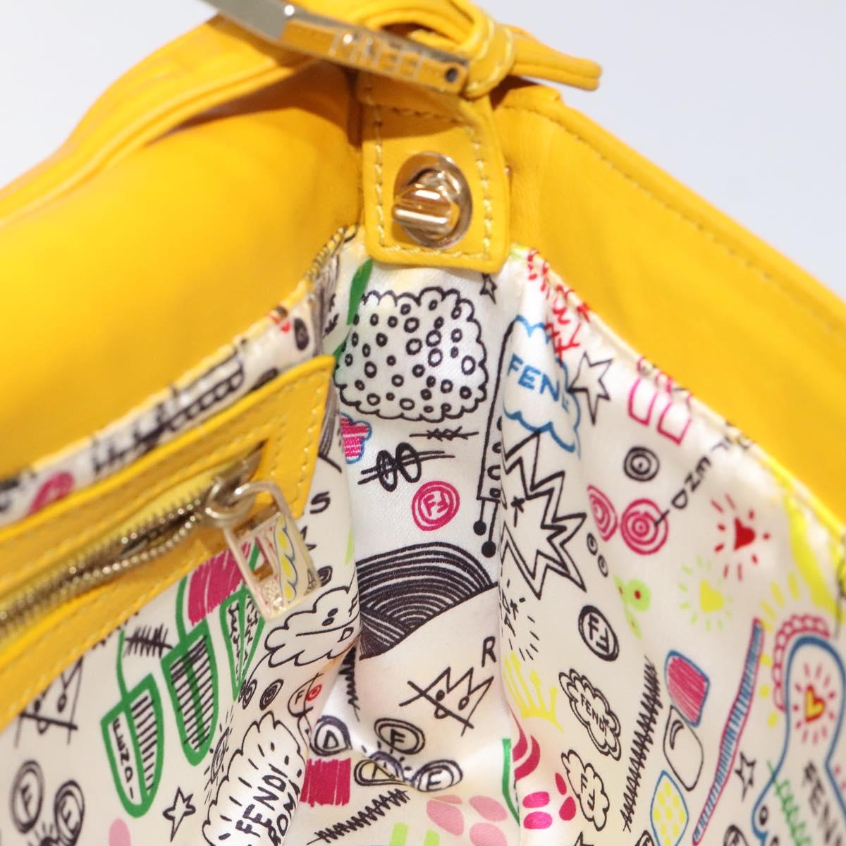 FENDI Mamma Baguette Shoulder Bag Leather Yellow Gold Auth 125737