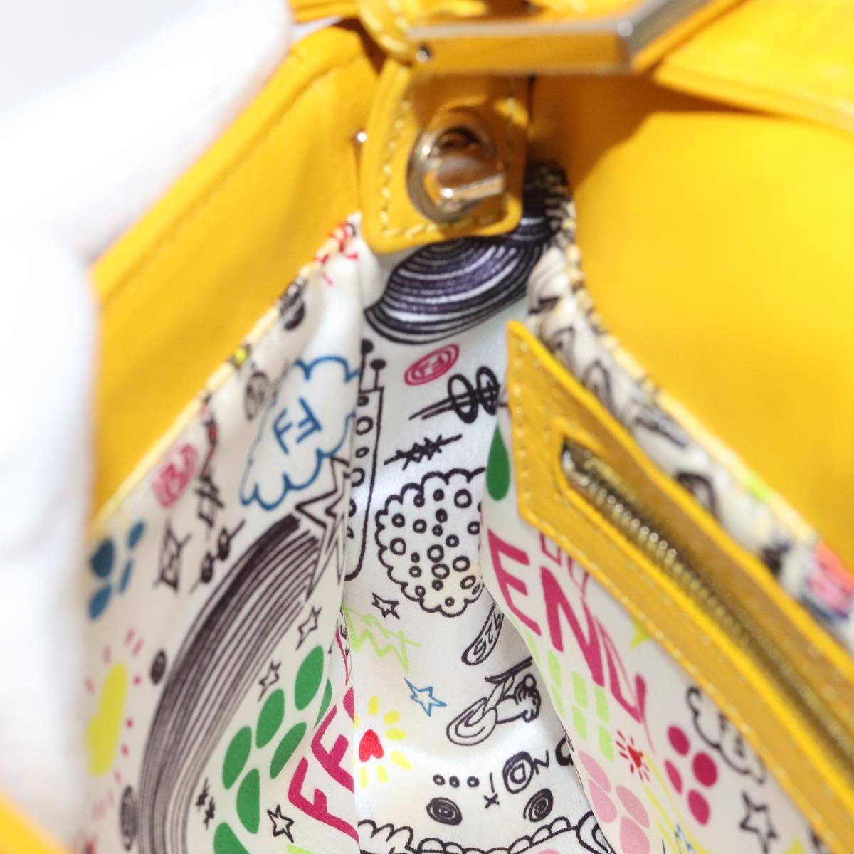 FENDI Mamma Baguette Shoulder Bag Leather Yellow Gold Auth 125737