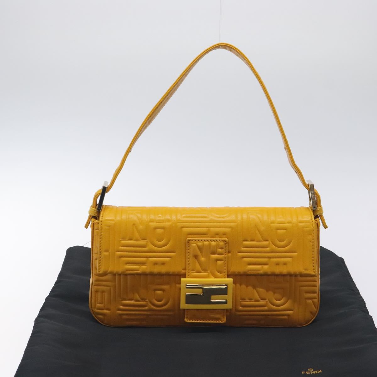 FENDI Mamma Baguette Shoulder Bag Leather Yellow Gold Auth 125737