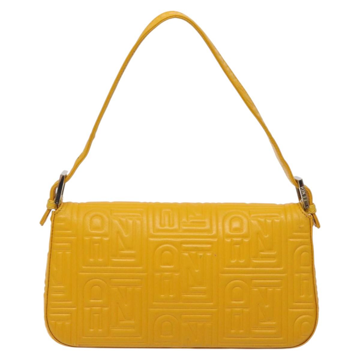 FENDI Mamma Baguette Shoulder Bag Leather Yellow Gold Auth 125737