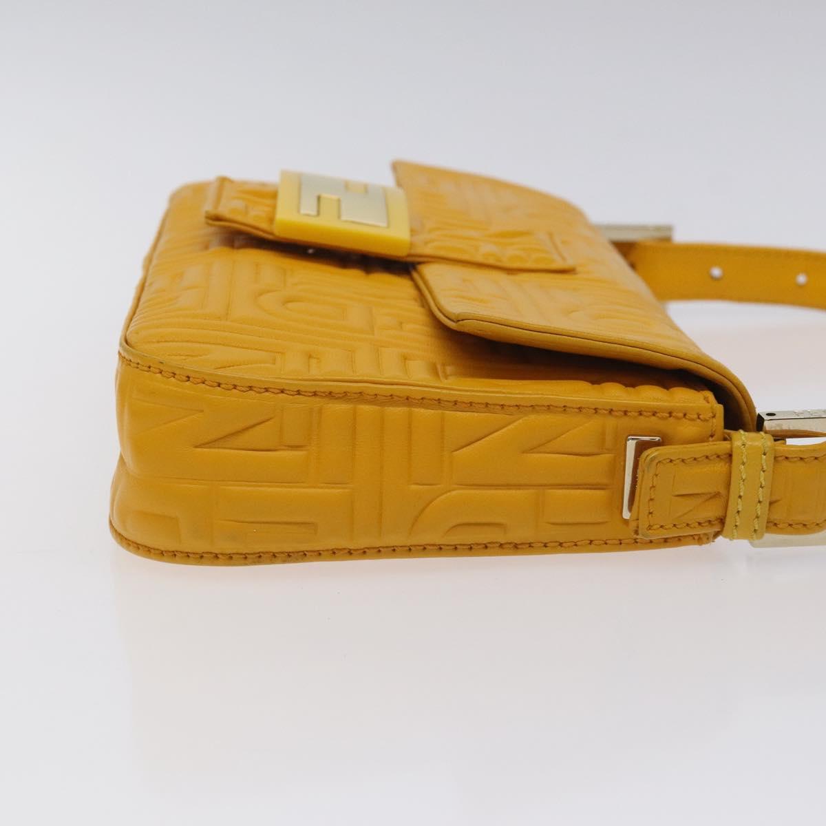 FENDI Mamma Baguette Shoulder Bag Leather Yellow Gold Auth 125737
