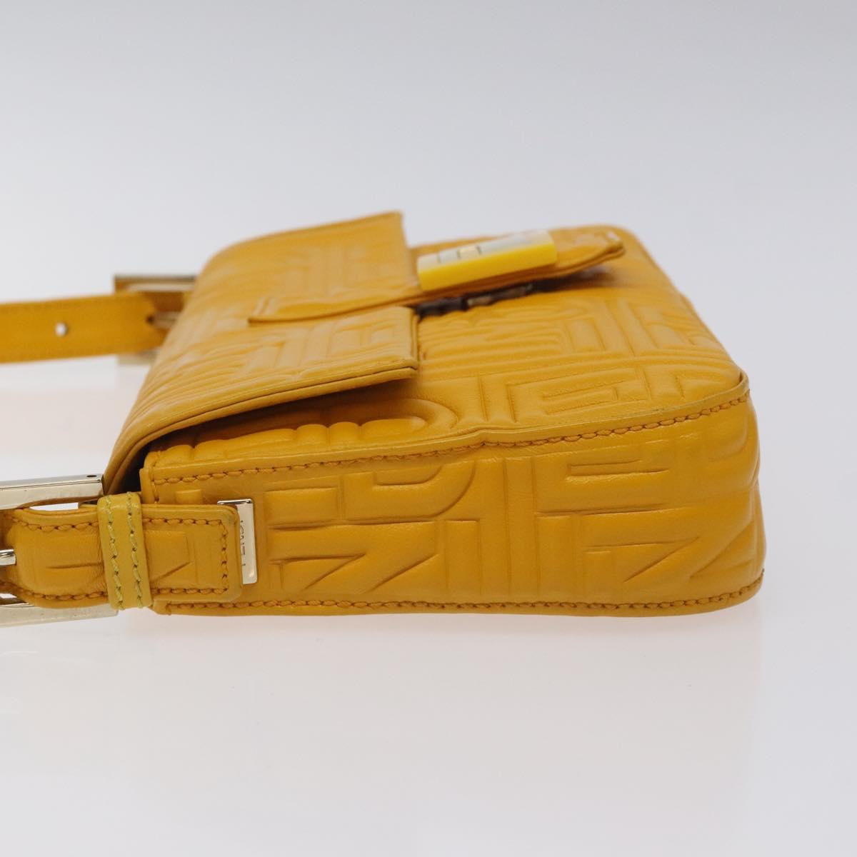 FENDI Mamma Baguette Shoulder Bag Leather Yellow Gold Auth 125737
