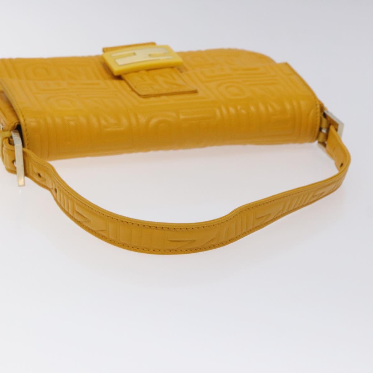 FENDI Mamma Baguette Shoulder Bag Leather Yellow Gold Auth 125737