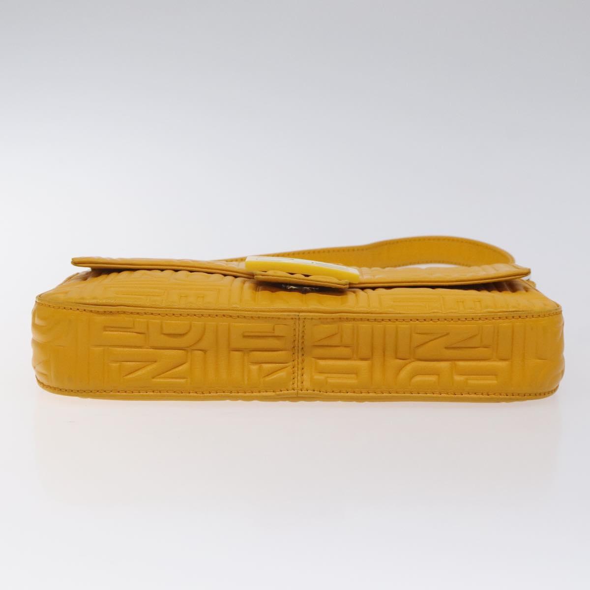 FENDI Mamma Baguette Shoulder Bag Leather Yellow Gold Auth 125737