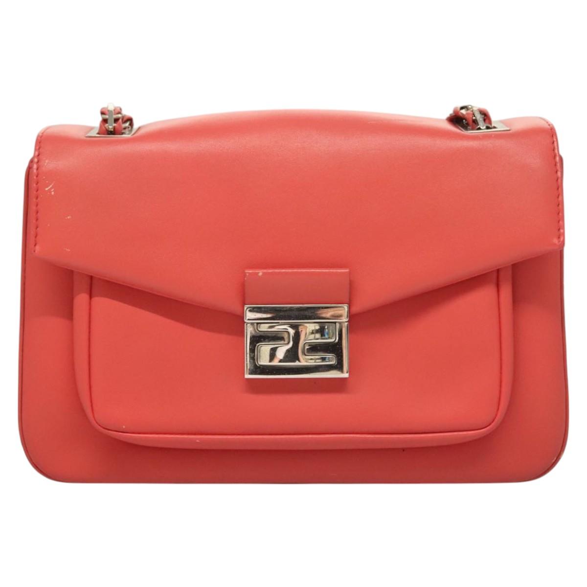 FENDI Chain Shoulder Bag Leather Pink Silver Auth 125738