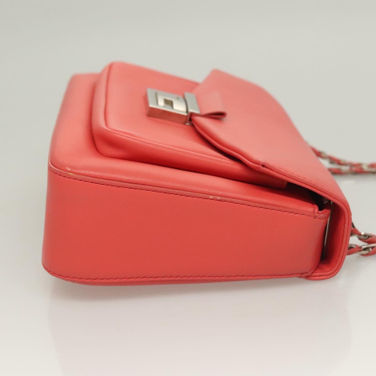 FENDI Chain Shoulder Bag Leather Pink Silver Auth 125738