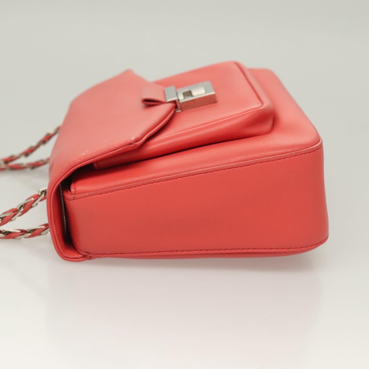FENDI Chain Shoulder Bag Leather Pink Silver Auth 125738