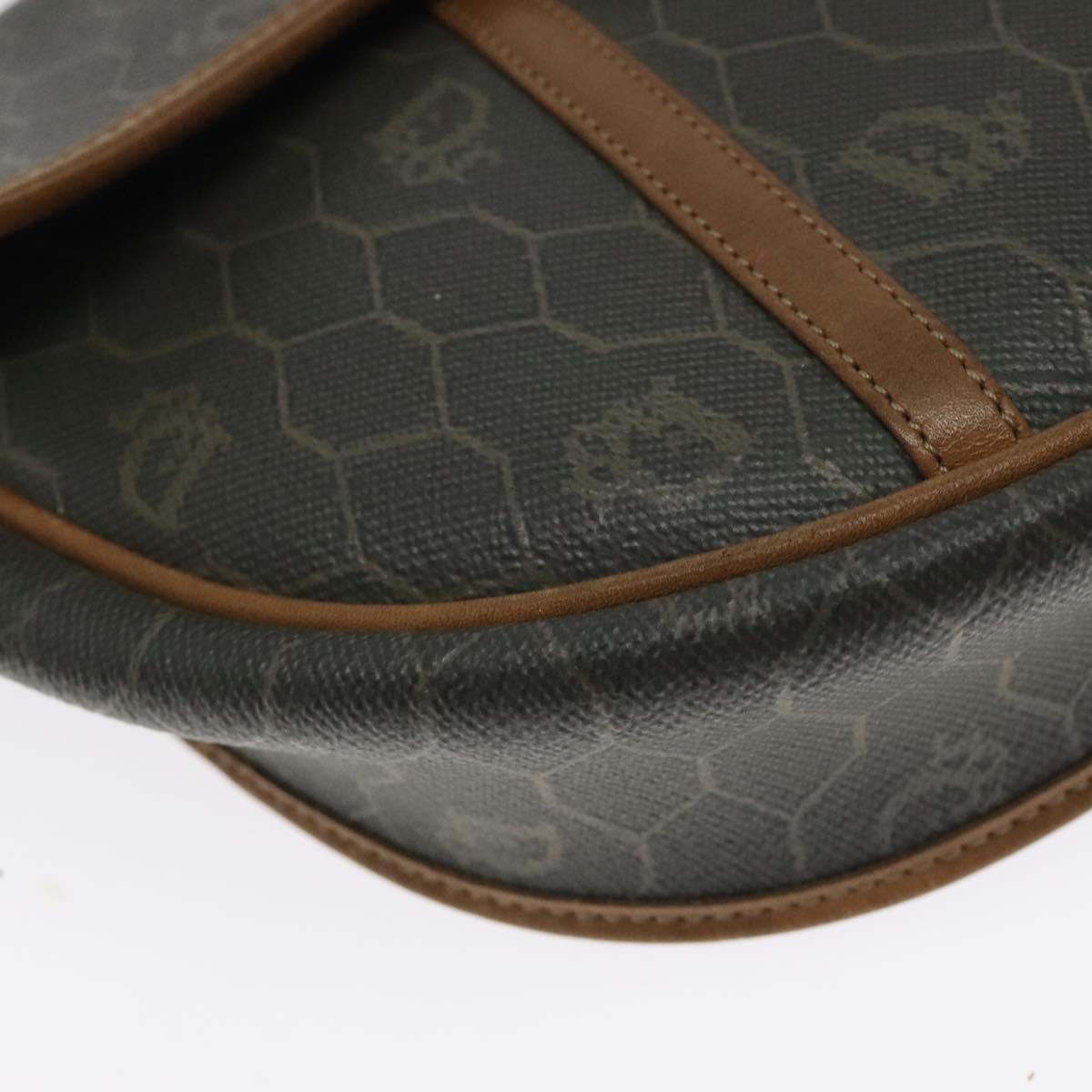 Christian Dior Honeycomb Canvas Shoulder Bag PVC Green Gold Auth 125741