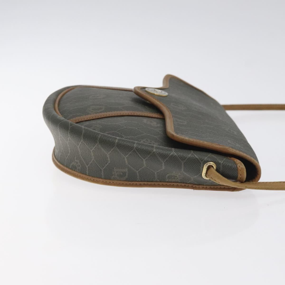 Christian Dior Honeycomb Canvas Shoulder Bag PVC Green Gold Auth 125741