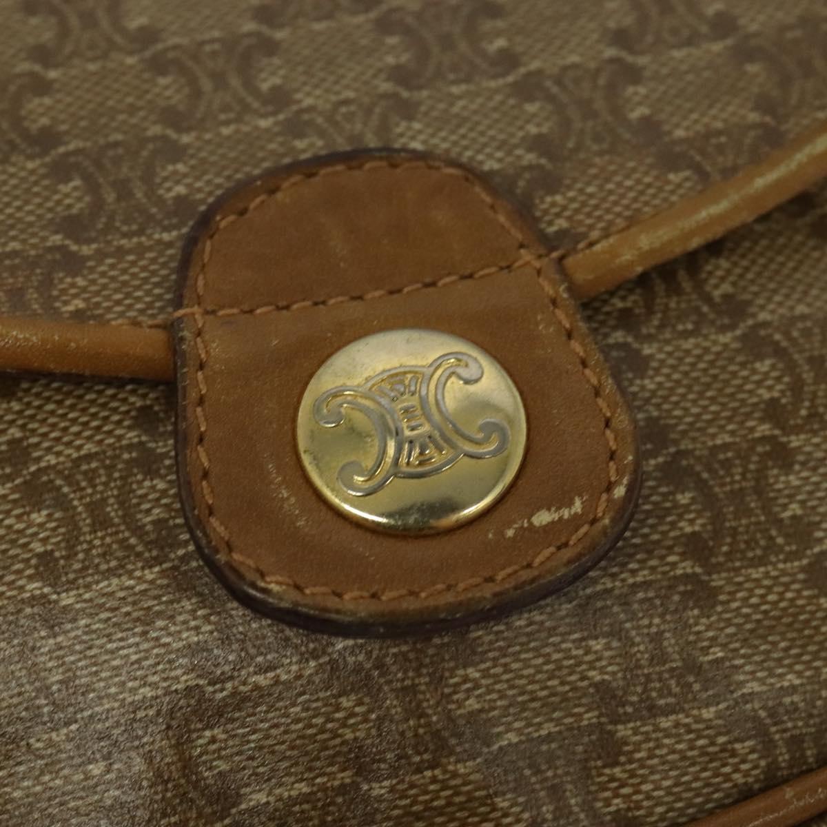 CELINE Macadam Canvas Shoulder Bag Beige Gold Auth 125742