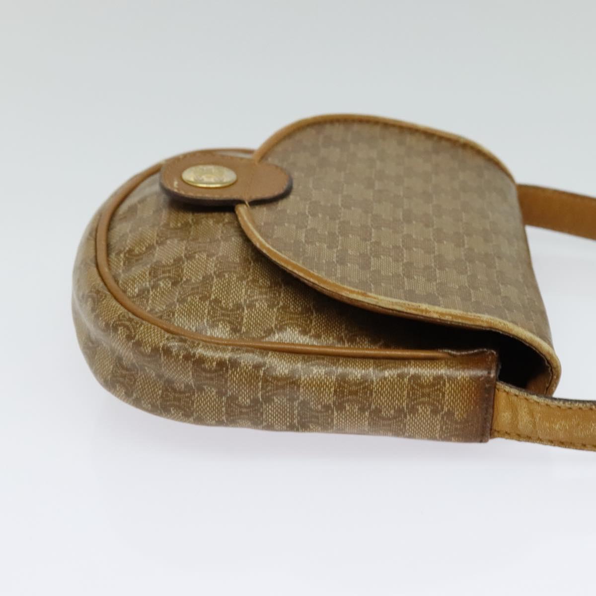 CELINE Macadam Canvas Shoulder Bag Beige Gold Auth 125742