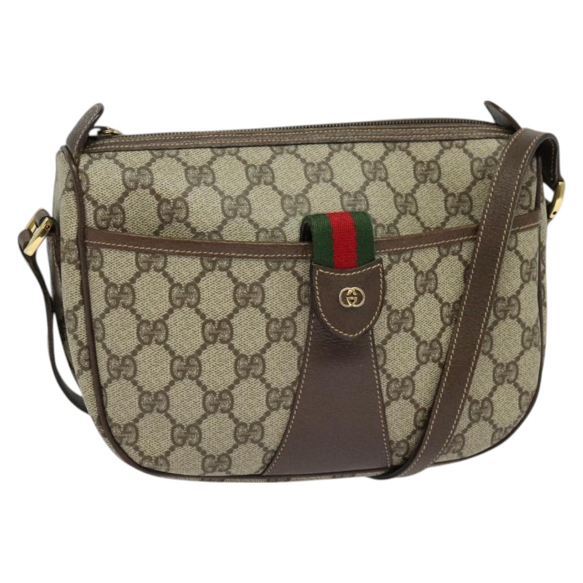 GUCCI GG Supreme Web Sherry Line Bag PVC Beige Gold 001 123 6177 Auth 125752