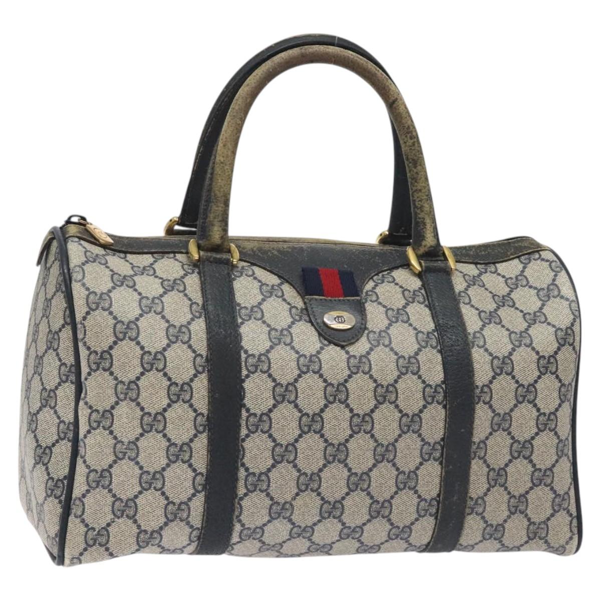 GUCCI GG Supreme Sherry Line Hand Bag PVC Navy Gold Red 69 02 007 Auth 125754