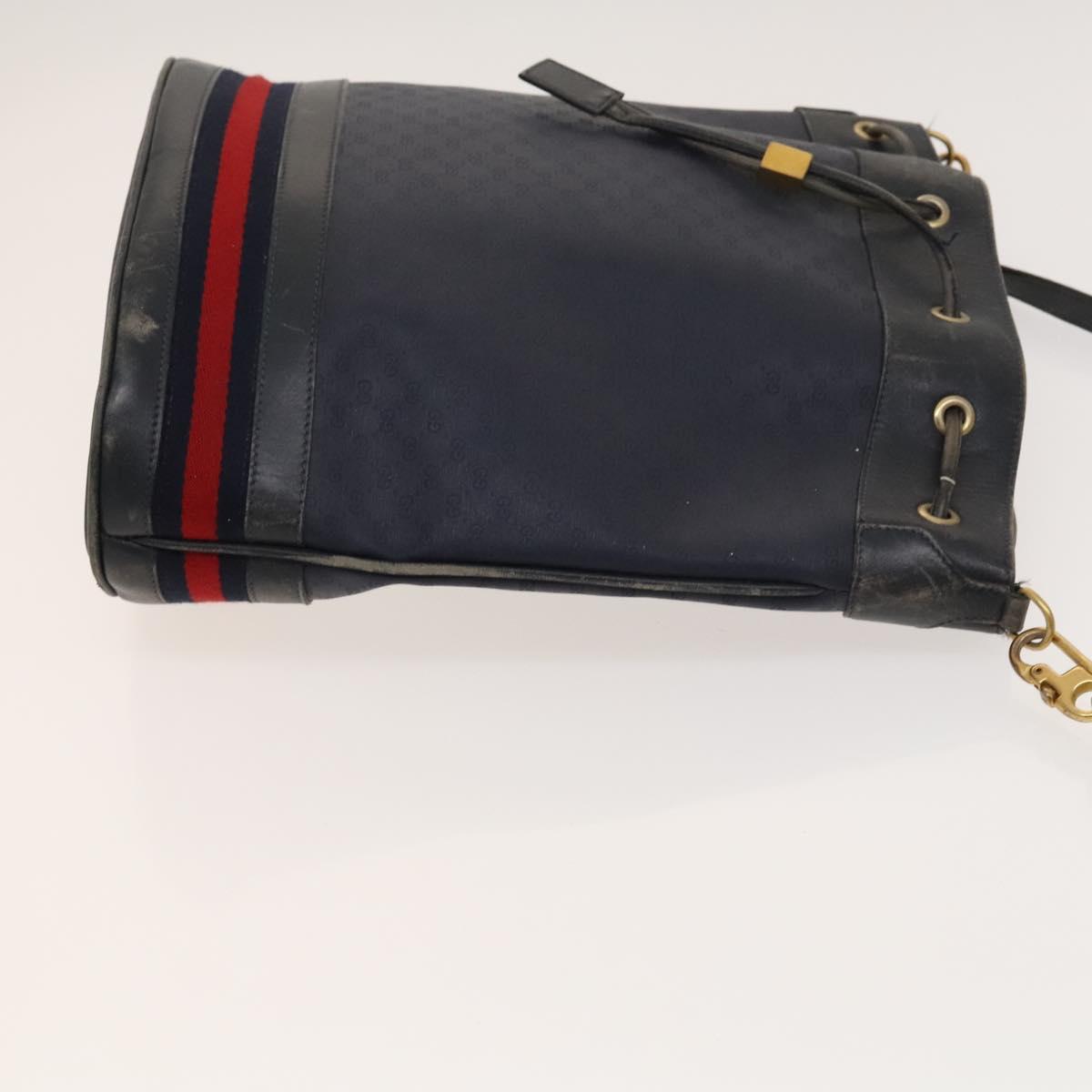GUCCI Micro GG Supreme Sherry Line Shoulder Bag PVC Navy Gold Auth 125756