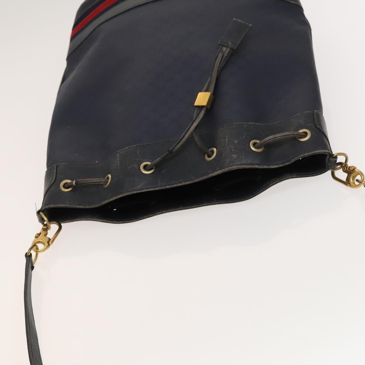 GUCCI Micro GG Supreme Sherry Line Shoulder Bag PVC Navy Gold Auth 125756