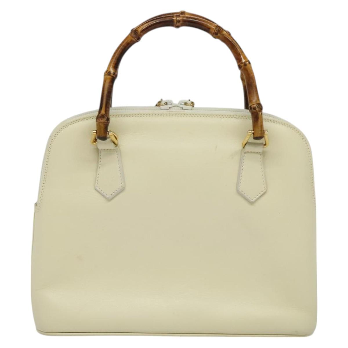 GUCCI Bamboo Hand Bag Leather 2way Ivory Gold Auth 125757