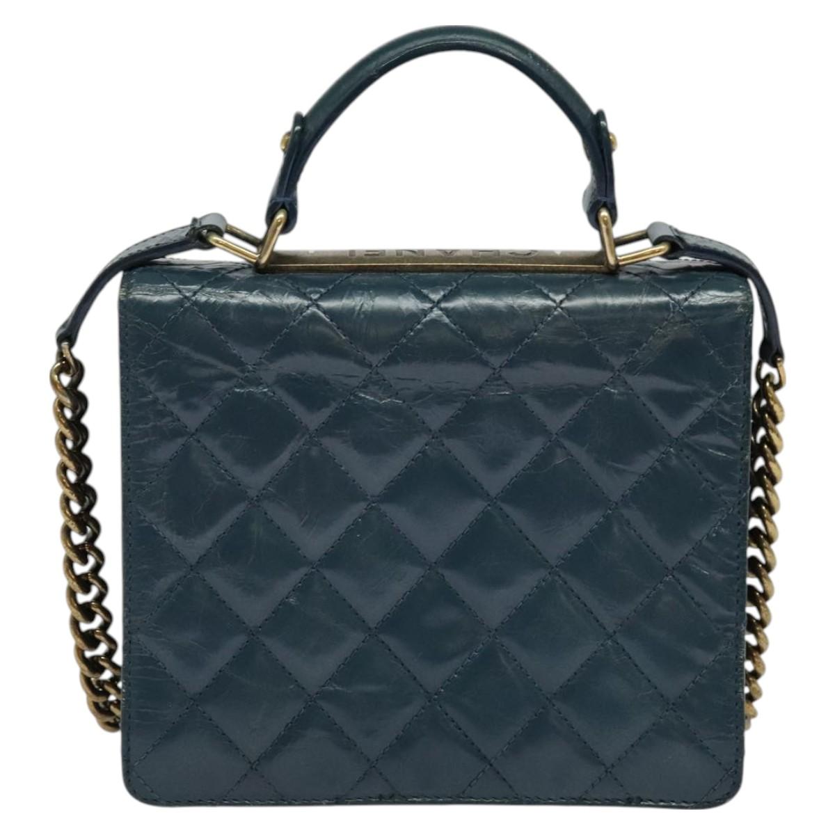 CHANEL Matelasse Chain Shoulder Bag Leather 2way Green Gold CC Auth 125767