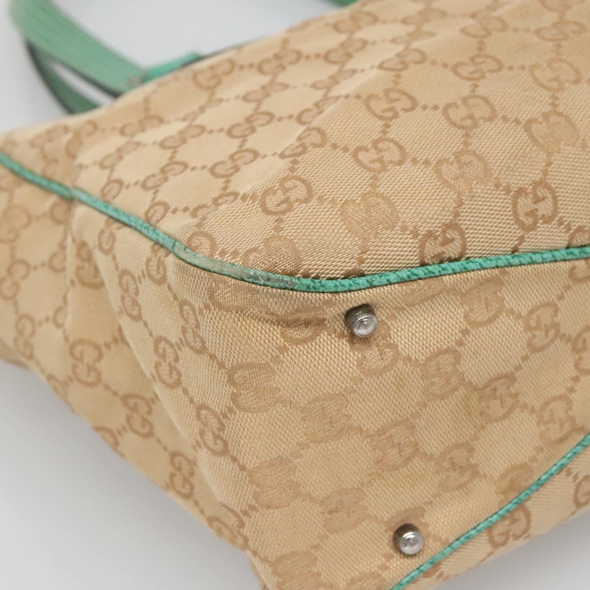 GUCCI GG Canvas Tote Bag Beige Green Silver 113017 Auth 125798