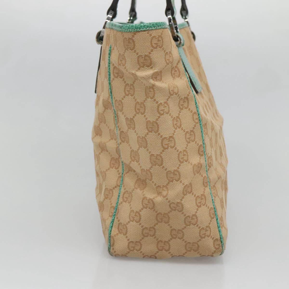 GUCCI GG Canvas Tote Bag Beige Green Silver 113017 Auth 125798