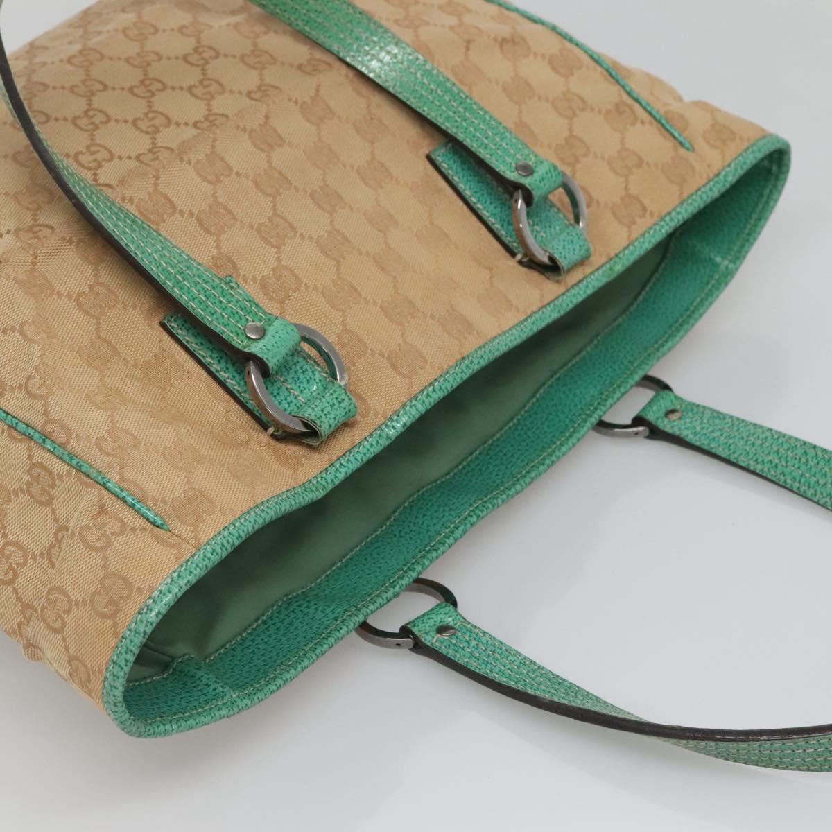 GUCCI GG Canvas Tote Bag Beige Green Silver 113017 Auth 125798