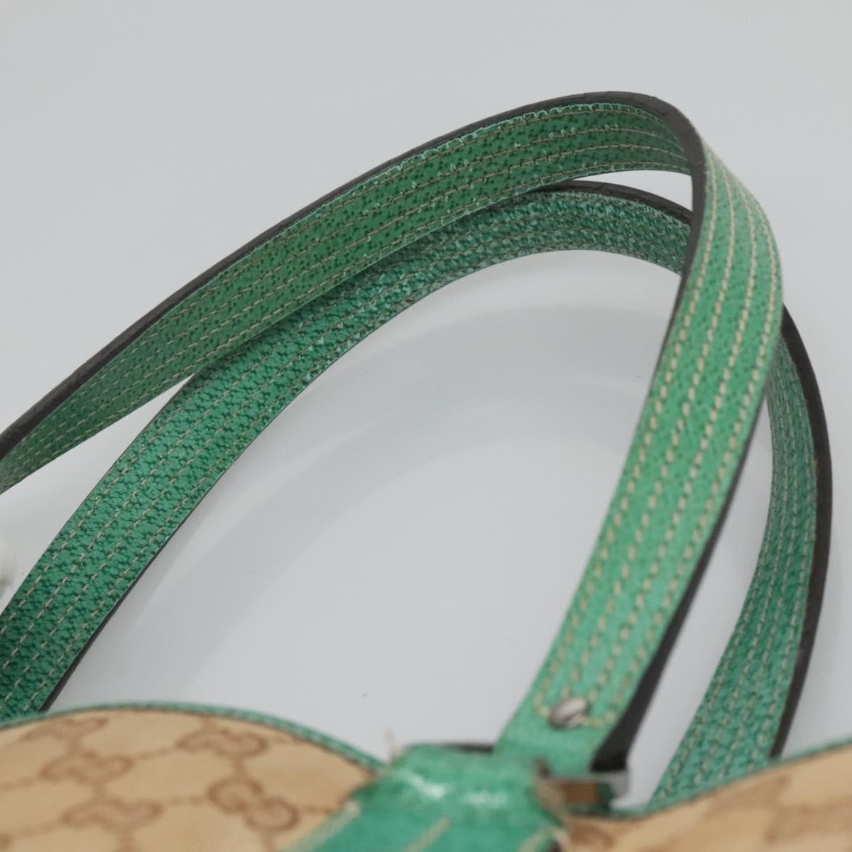 GUCCI GG Canvas Tote Bag Beige Green Silver 113017 Auth 125798