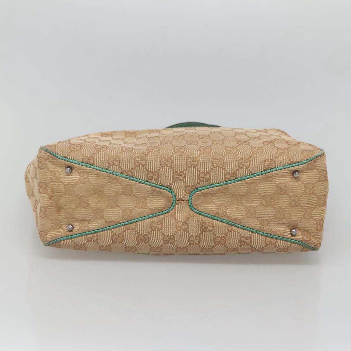 GUCCI GG Canvas Tote Bag Beige Green Silver 113017 Auth 125798