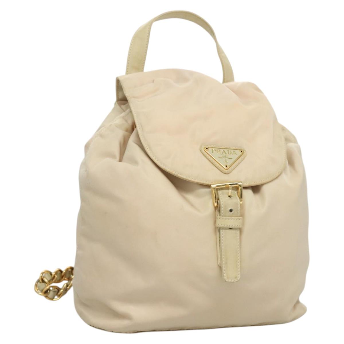 PRADA Chain Backpack Nylon Ivory Gold Auth 125803