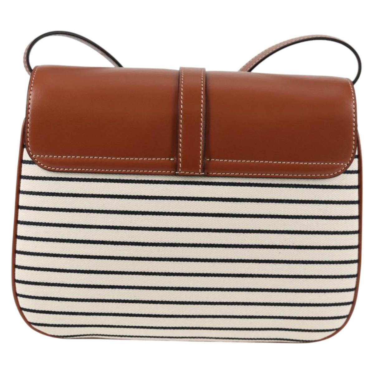 CELINE Shoulder Bag Canvas Leather Brown Gold Auth 125821M