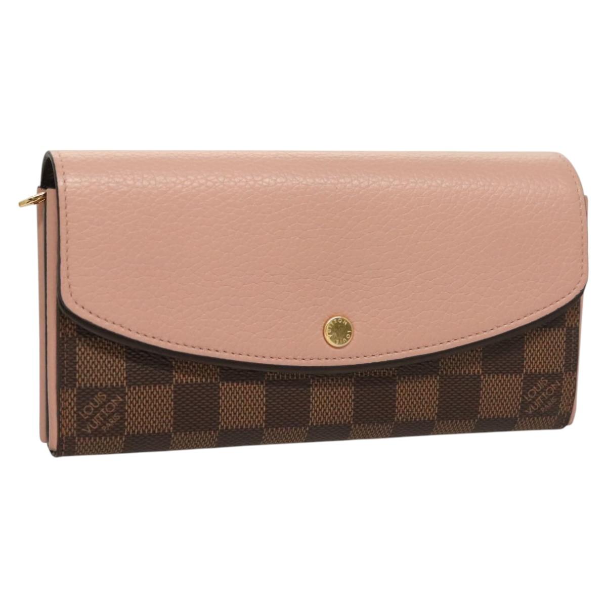 LOUIS VUITTON Damier Ebene Portofeuil Normandy Wallet Pink N61262 LV Auth 125844