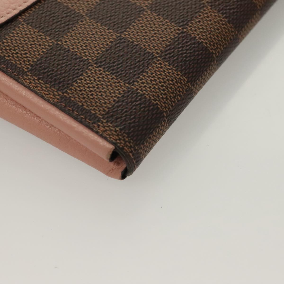 LOUIS VUITTON Damier Ebene Portofeuil Normandy Wallet Pink N61262 LV Auth 125844