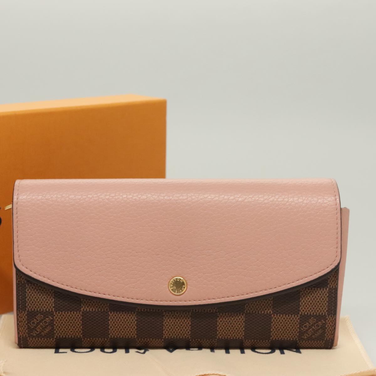 LOUIS VUITTON Damier Ebene Portofeuil Normandy Wallet Pink N61262 LV Auth 125844