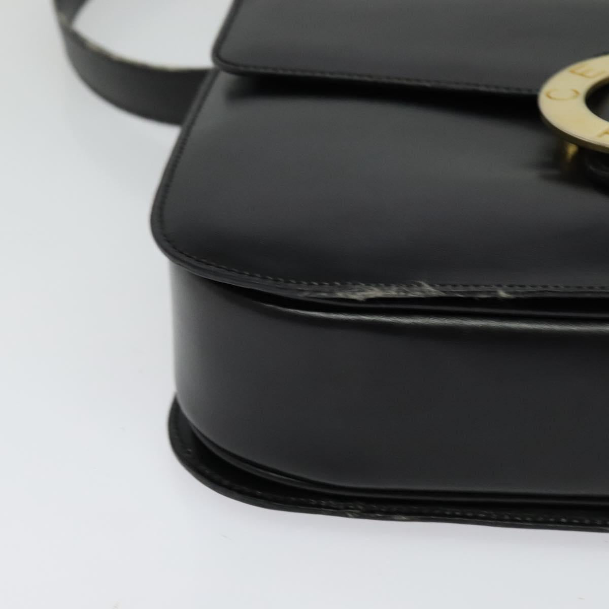 CELINE Hand Bag Leather 2way Black Gold Auth 125900