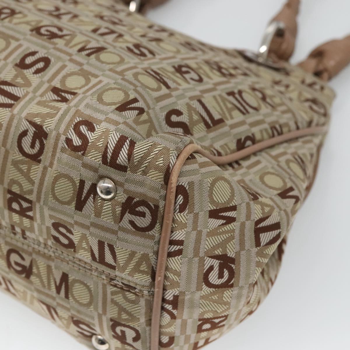 Salvatore Ferragamo Hand Bag Nylon Brown Silver Auth 125909