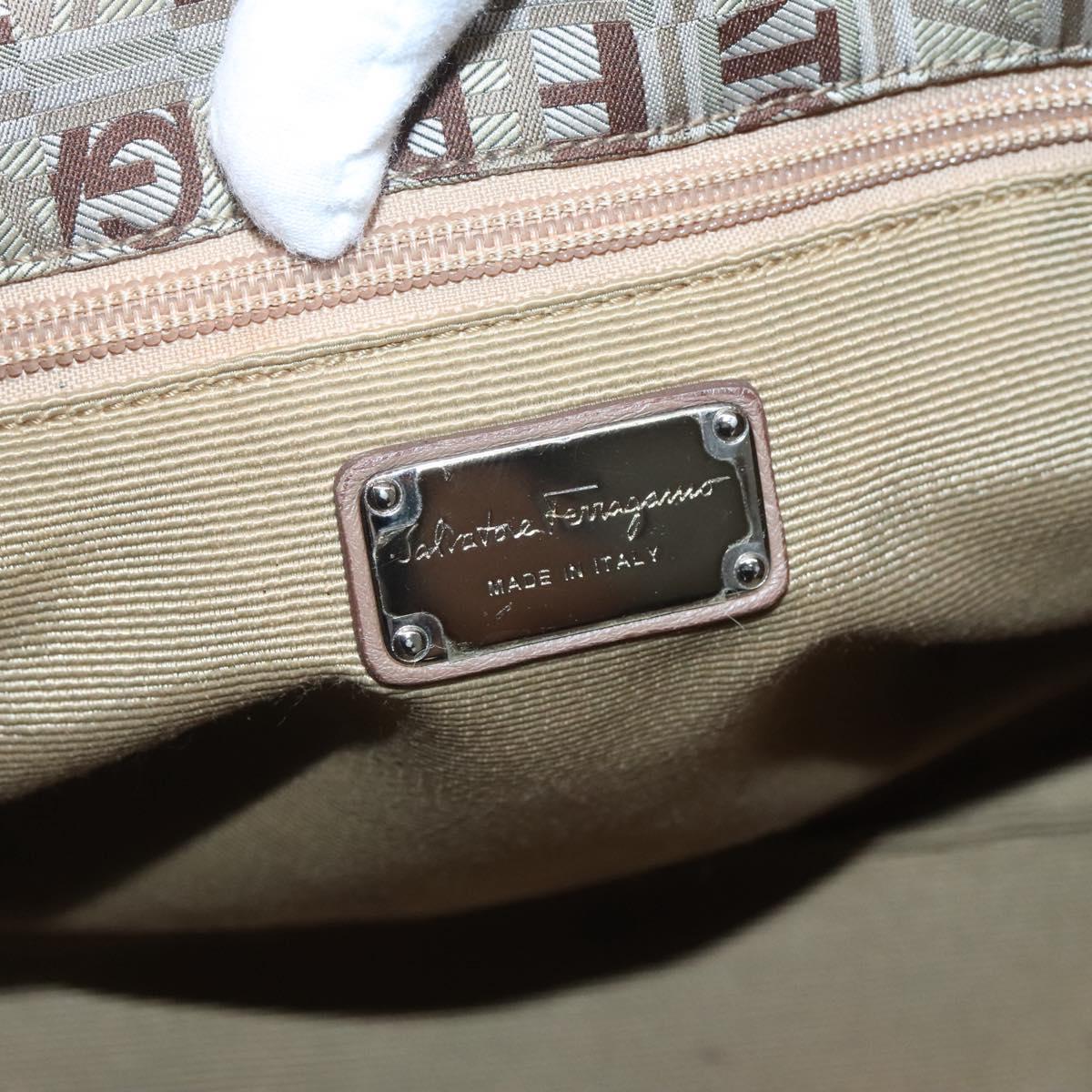Salvatore Ferragamo Hand Bag Nylon Brown Silver Auth 125909