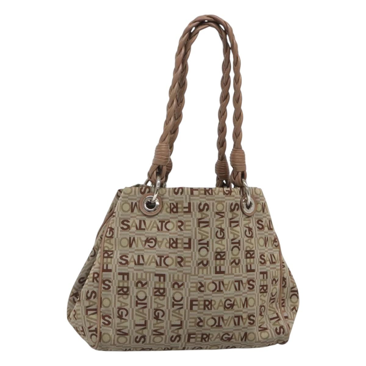 Salvatore Ferragamo Hand Bag Nylon Brown Silver Auth 125909