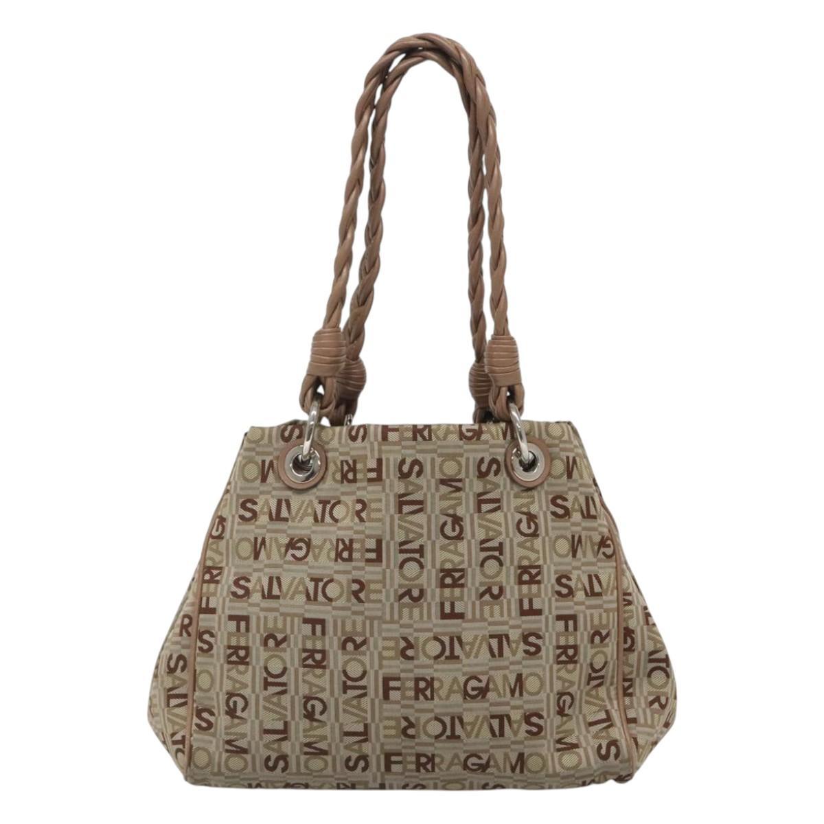 Salvatore Ferragamo Hand Bag Nylon Brown Silver Auth 125909