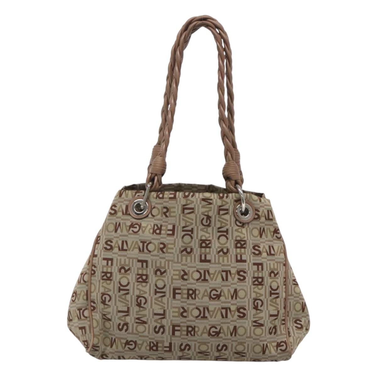 Salvatore Ferragamo Hand Bag Nylon Brown Silver Auth 125909
