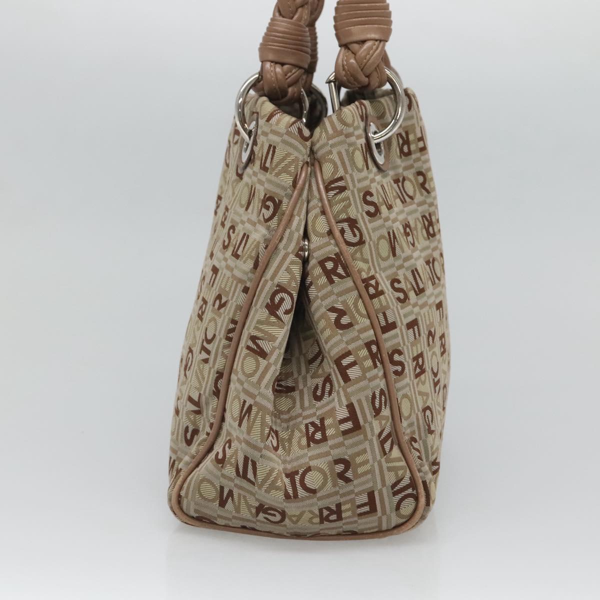 Salvatore Ferragamo Hand Bag Nylon Brown Silver Auth 125909